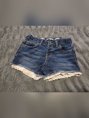 Cat & Jack Dark Blue Denim Shorts with White Lace Trim